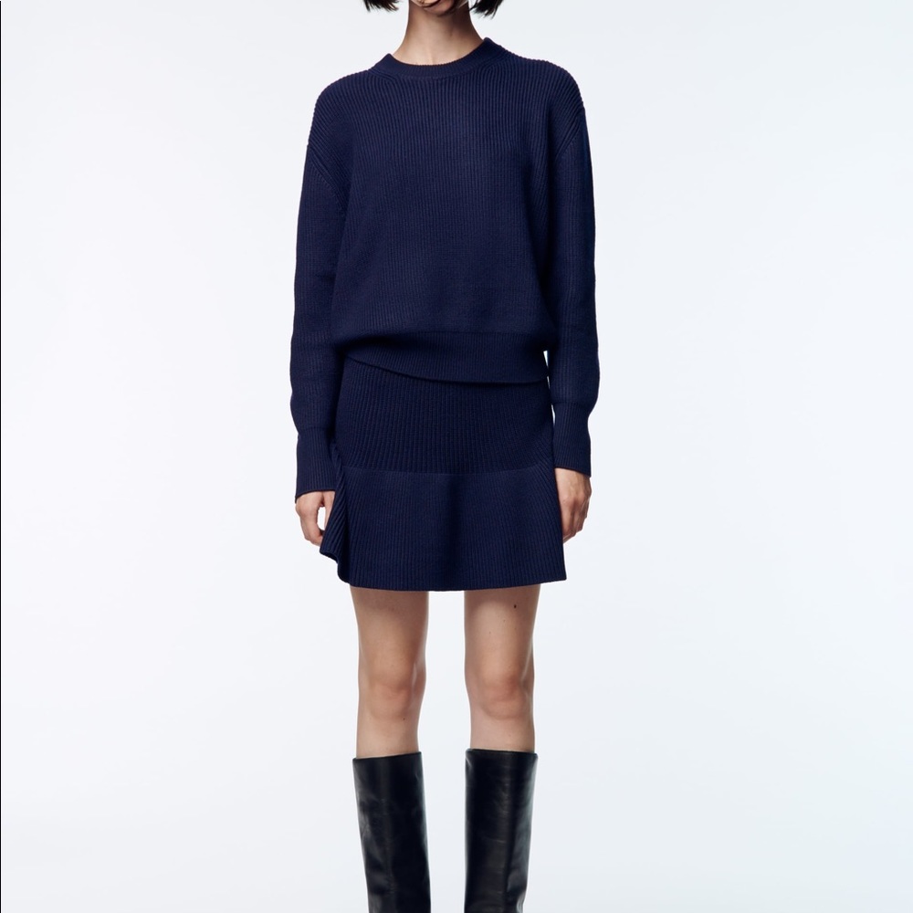 Zara ruffled wool blend knit mini skirt